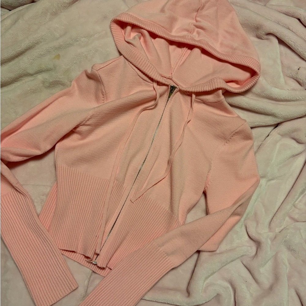 pink knit hoodie